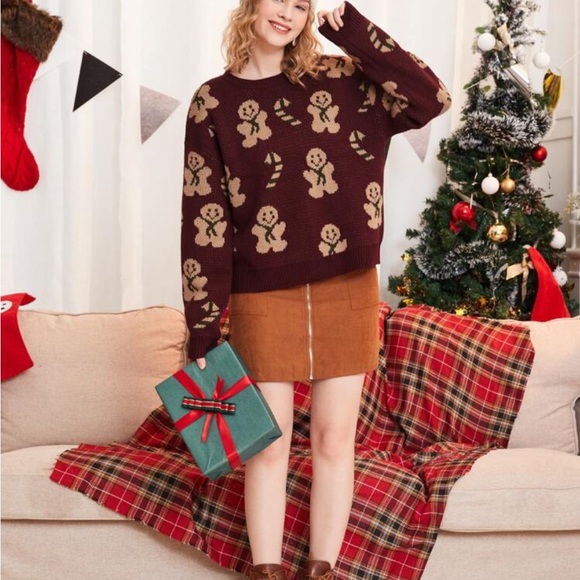 Drop Shoulder Christmas Gingerbread Pattern Sweater size Small - Picture 3 of 5